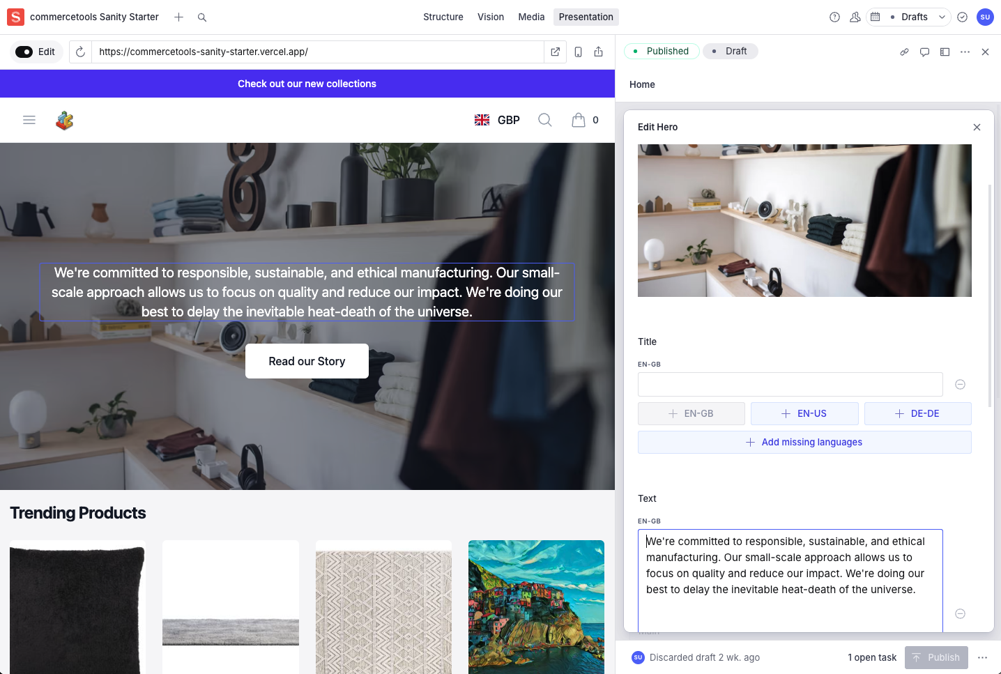 Sanity page builder and storefront preview